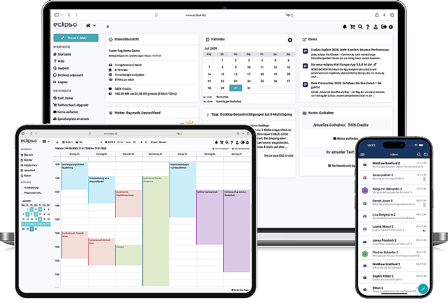 E-mail, cloud, letter post, Office and much more.